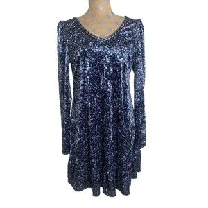 Wild Fable Women M Ditsy Floral Velvet Grunge Y2K Long Sleeve Drop Hem Dress